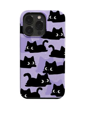 紫色小黑猫亮面磨砂可爱防摔肤感手感好网红潮流不撞款苹果新款17promax手机壳16/15/14/13/12防摔高级简约