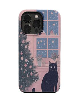 黑色猫咪磨砂可爱防摔肤感手感好网红潮流不撞款苹果新款17promax手机壳16/15/14/13/12防摔高级简约保护壳