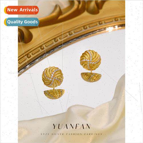 925 silver Vintage Brushed Earrings Women ins Italian Handma