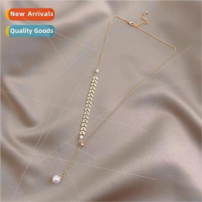 Pearl wheat ear necklace female niche collarbone necklace El