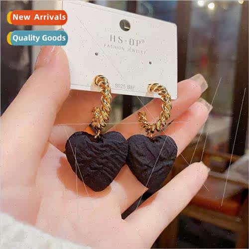Korea fashion earrings cloth love heart earrings s925 silver