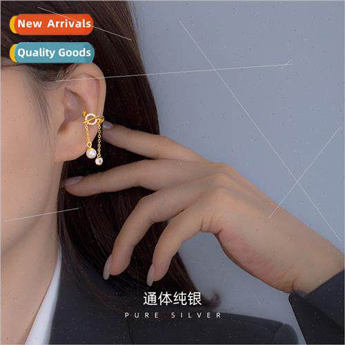 S925 silver cold wind simple asymmetric chain ear clips nich
