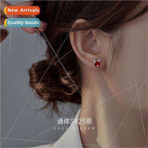 S925 silver rabb earrings female red drip new wave niche ear