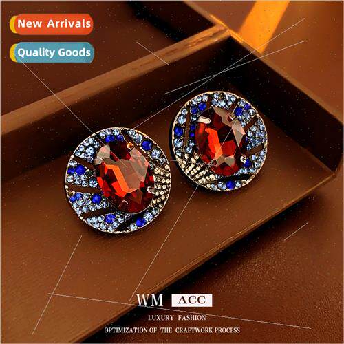 Ancient retro earrings fashion diamond oval silver pin earri