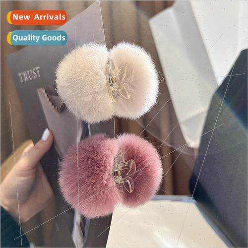 Cute ltle fur ball hair clips real otter rabb hair grab clip