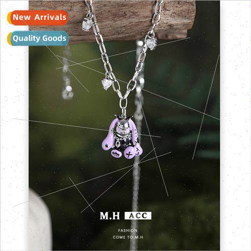 Purple black rabbit necklace适用women with diamonds high cla