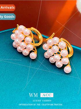Earrings galvanized hollow grape pearl earrings retro hundre
