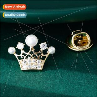 New atmospheric simple pearl crown brooch put away stabbing