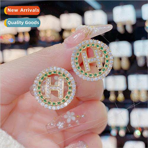 925 silver needle earrings full diamond H letters earrings f
