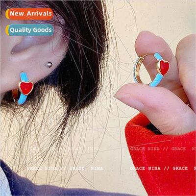 Red drip glaze love heart earrings female niche fashion earr