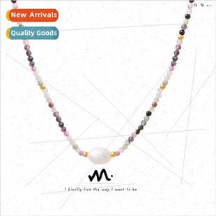 Tourmaline colorful natural stone beaded pendant necklace vi