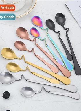 S shape stainless steel curved spoon coffee across edge spoo