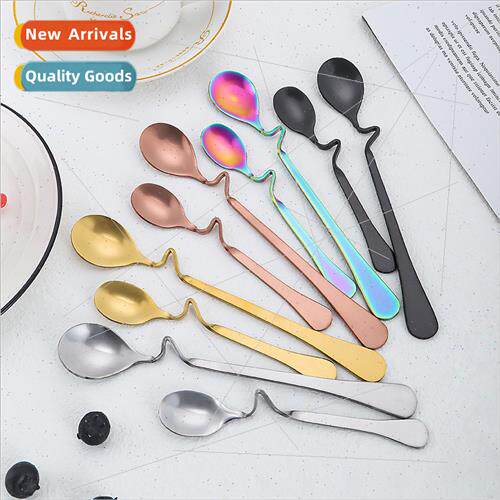 S shape stainless steel curved spoon coffee across edge spoo