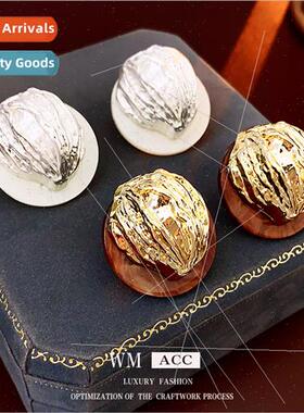 lver needle metal acetate plate irregular round earrings hun