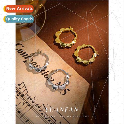 New s925 silver fashion round sunflower earrings female Euro