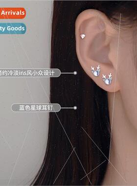 Moonstone elk earrings female Korea Christmas gift blue glte