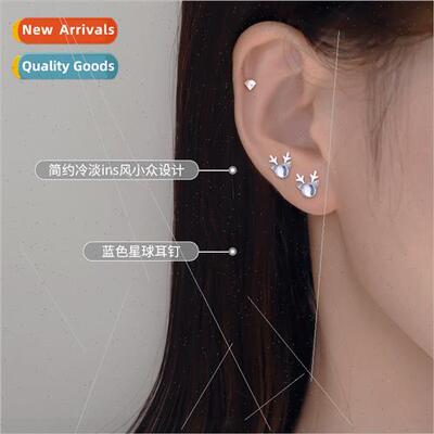 Moonstone elk earrings female Korea Christmas gift blue glte
