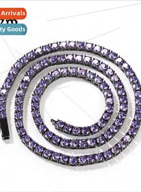 Hip Hop Men Necklace 4mm lver Spring Clasp Diamond Encrusted