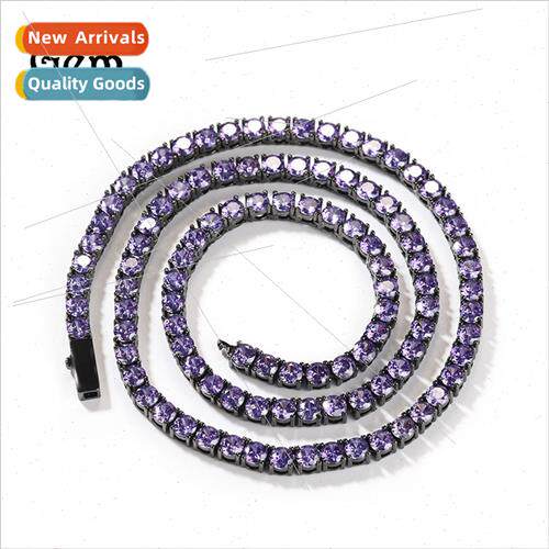 Hip Hop Men Necklace 4mm lver Spring Clasp Diamond Encrusted