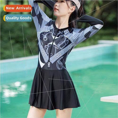 New sports swimsu female conservative retro printing swimsu