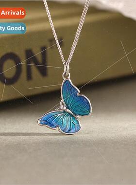 S925 butterfly necklace silver collarbone chain female Europ