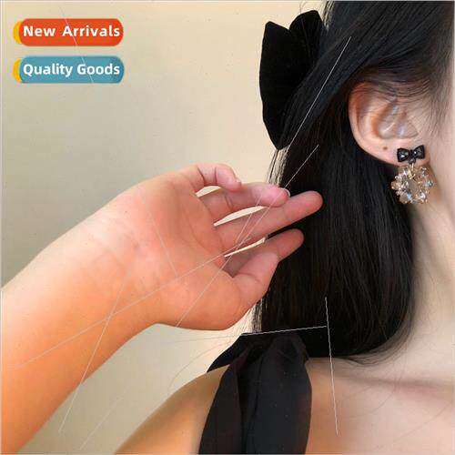 Black bow crystal earrings 2021 new nd fashion sense cold ea
