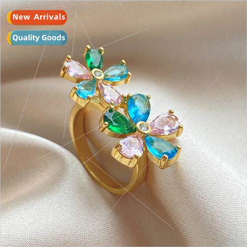Europe colorful flowers set zirconia ring colored diamonds r