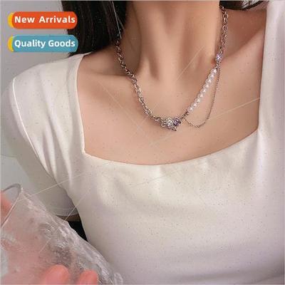 Pearl chain splicing heart pendant necklace women ins niche