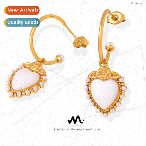 French new peach C-shaped roses high-gloss pearl love heart