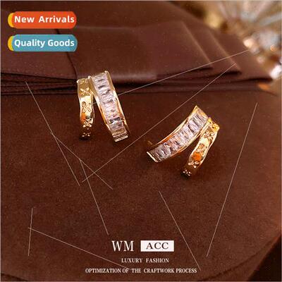 silver pin zirconia double layer C-shaped earrings Korea ins