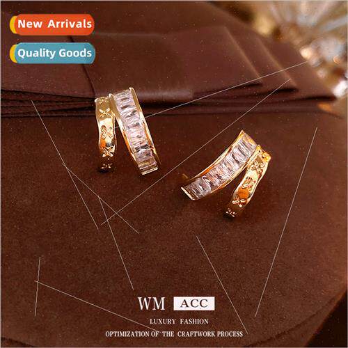 silver pin zirconia double layer C-shaped earrings Korea ins