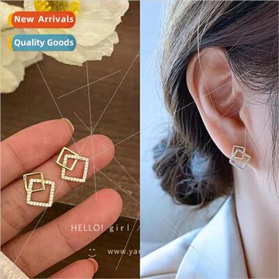 New geometric square zirconia earrings Korea commuter tide s