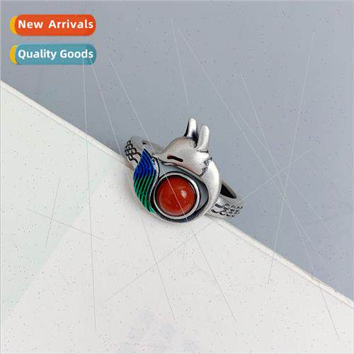 Nanhong enamel cloisonné small fox ring to attract peach bl