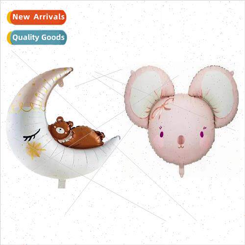Pink Mouse Sleeping Bear Moon Aluminum Balloon Sleeping Moon