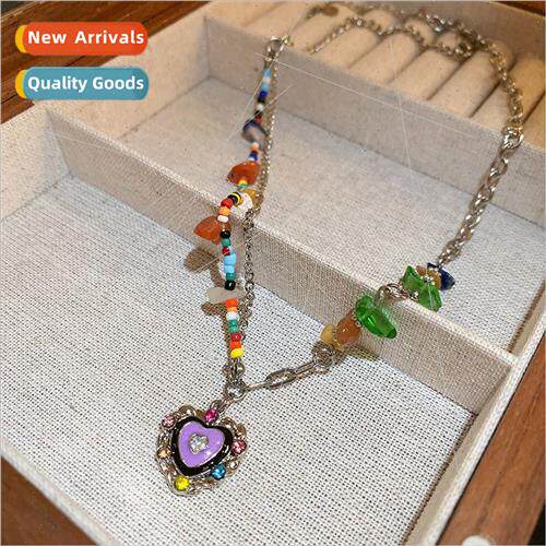 colorful heart patchwork necklace niche fashion necklace Kor