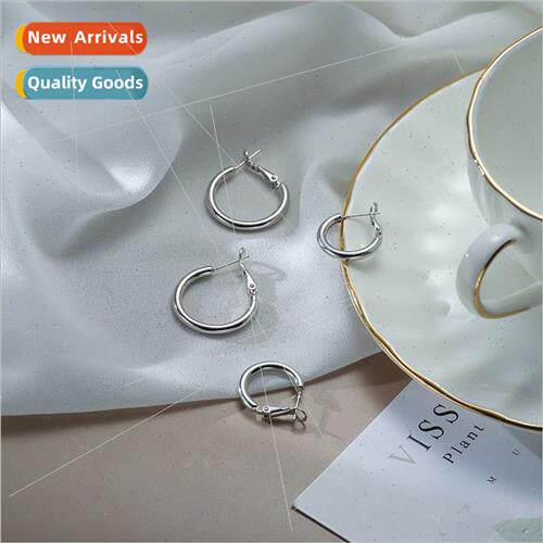 Circle silver pin earrings female Korea hundred wh round rin