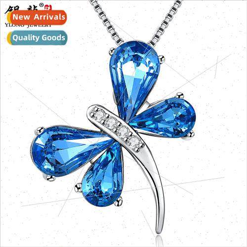 S925 silver jewelry necklace Korea fashion blue crystal drag