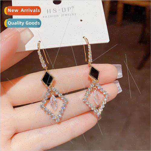 Korea retro geometric rhombus zirconia ear hooks fashion nic