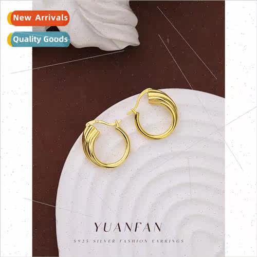 925 silver French vintage multi-layer twisted geometric earr