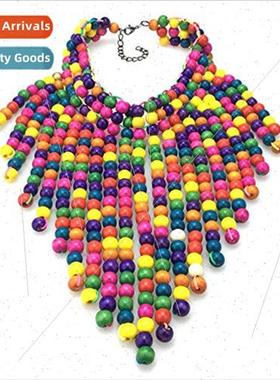 Floral pattern colorful wooden beads necklace women triangle