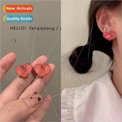 925 silver pin peach color love pink gentle earrings zirconi