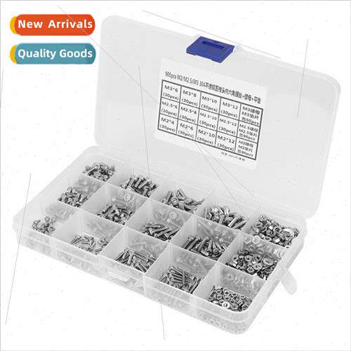 900pcs M2 M2.5 M3 304 hexagon socket head cap screws+nuts+fl