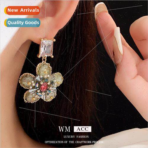 lver pin zirconia pearl flower square earrings long earrings
