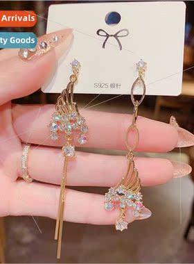 925 silver needle 2021 new Korea fashion AB asymmetric angel