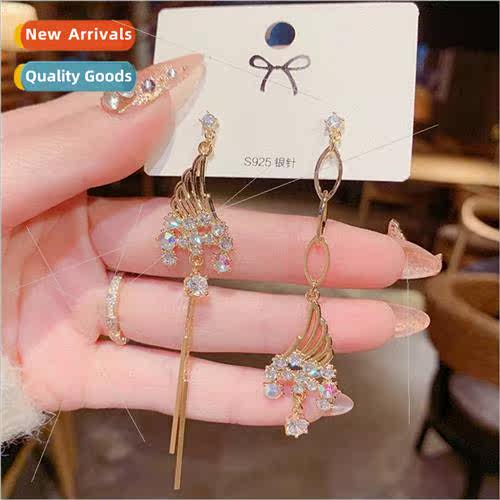 925 silver needle 2021 new Korea fashion AB asymmetric angel