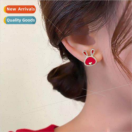 Fall winter red rabb earrings female niche zodiac earrings i