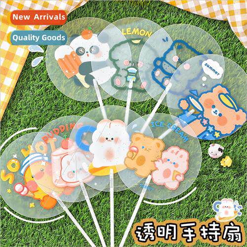 Cartoon transparent handheld fan cute animal handle fan stud