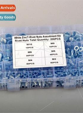 205pcs M3M4M5M6M8M10 Whe Zinc Plated Vertical Flat Head Rive