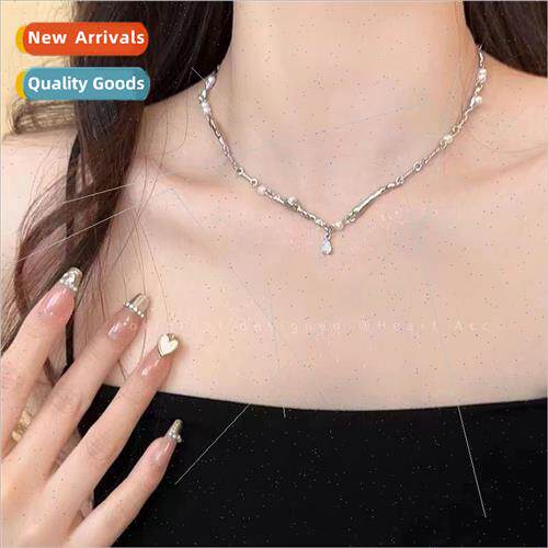 Pearl zirconia patchwork necklace female ins cold wind brace