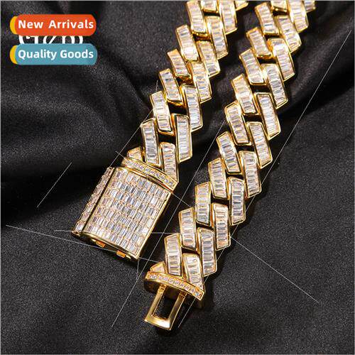 Hip hop new square zirconium bar Cuban necklace Europe ins r